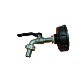 Metalinis IBC ventilis 60 mm su pajungimu laistymo žarnai ½" (juoda rankena)