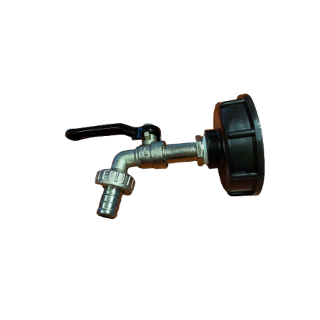 Metalinis IBC ventilis 60 mm su pajungimu laistymo žarnai ½" (juoda rankena)